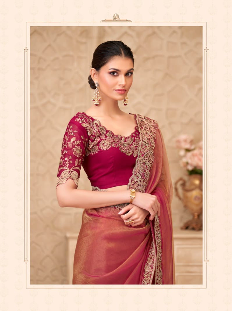 Gold Sparkle Georgette Silk Saree With Satin Silk Blouse