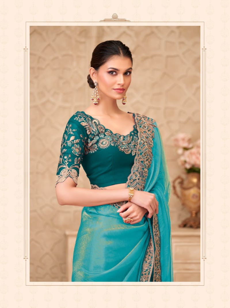 Gold Sparkle Georgette Silk Saree With Satin Silk Blouse