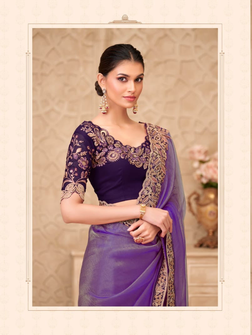 Gold Sparkle Georgette Silk Saree With Satin Silk Blouse