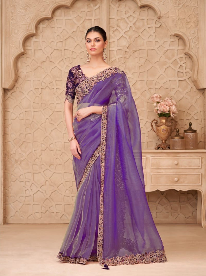 Gold Sparkle Georgette Silk Saree With Satin Silk Blouse