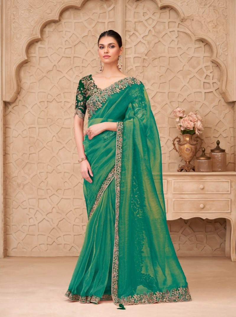 Gold Sparkle Georgette Silk Saree With Satin Silk Blouse