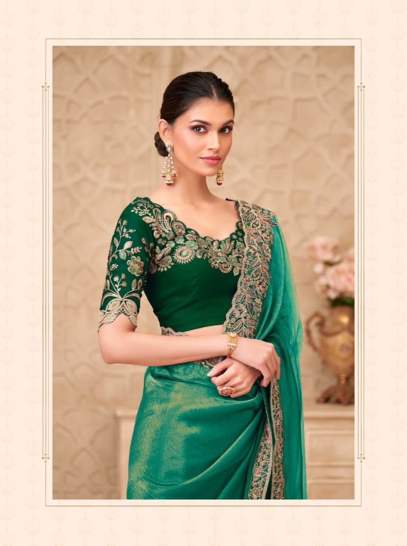 Gold Sparkle Georgette Silk Saree With Satin Silk Blouse