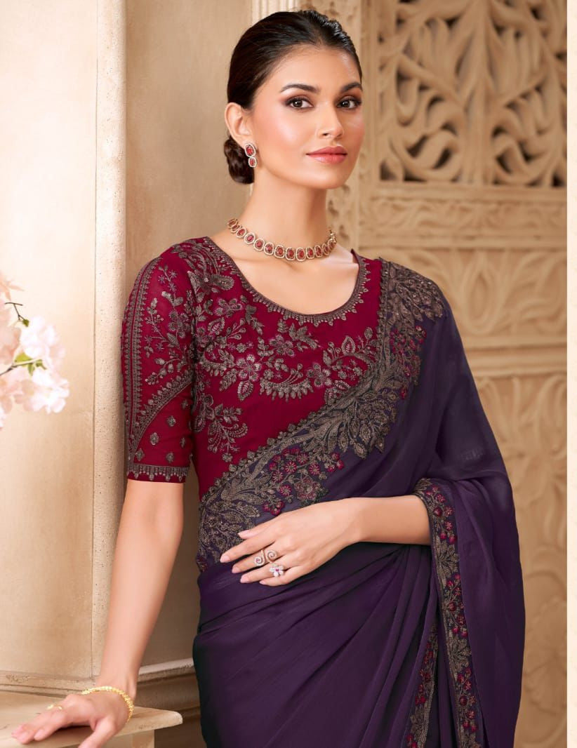 Shimmer Sartin Silk Georgette Saree With Tussar Silk Blouse