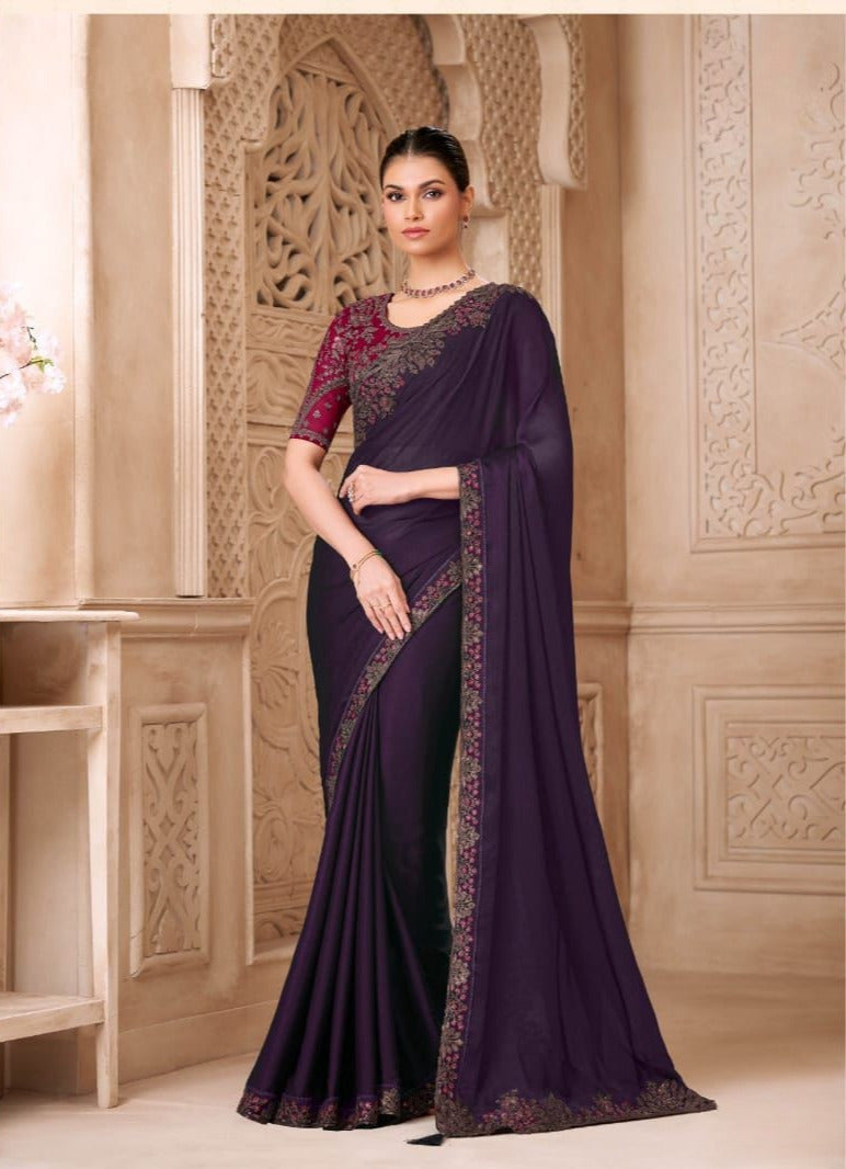 Shimmer Sartin Silk Georgette Saree With Tussar Silk Blouse