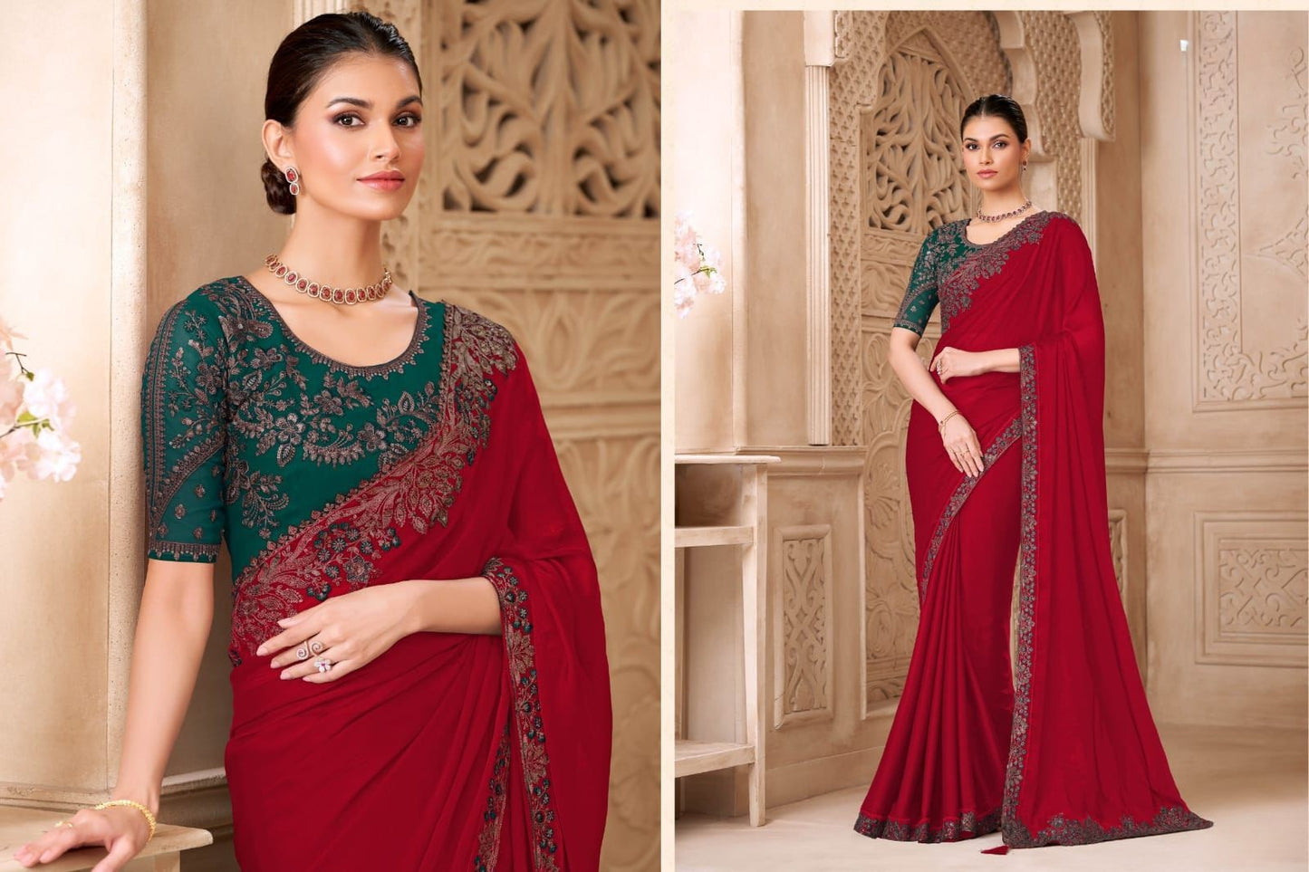 Shimmer Sartin Silk Georgette Saree With Tussar Silk Blouse