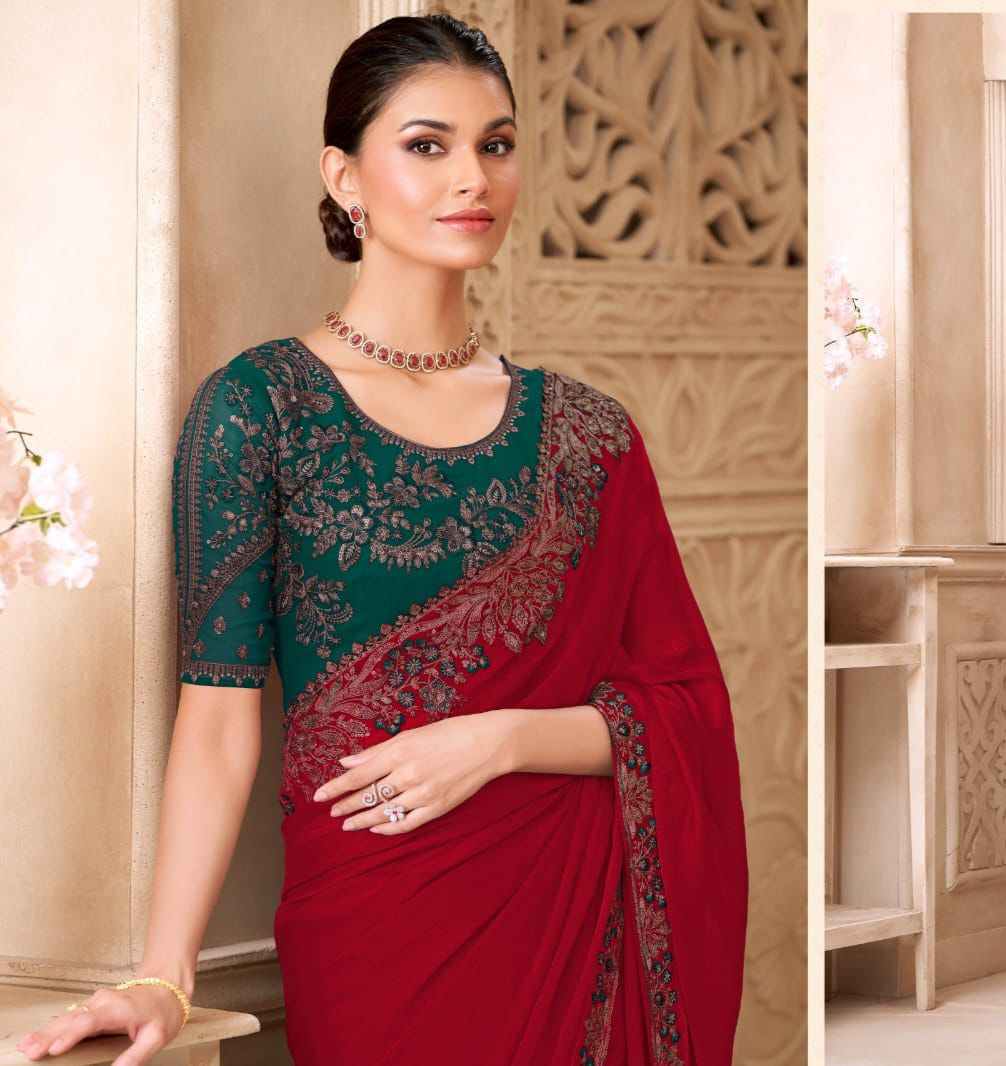 Shimmer Sartin Silk Georgette Saree With Tussar Silk Blouse