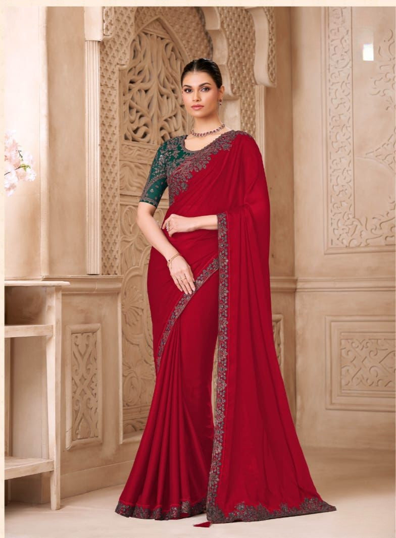 Shimmer Sartin Silk Georgette Saree With Tussar Silk Blouse