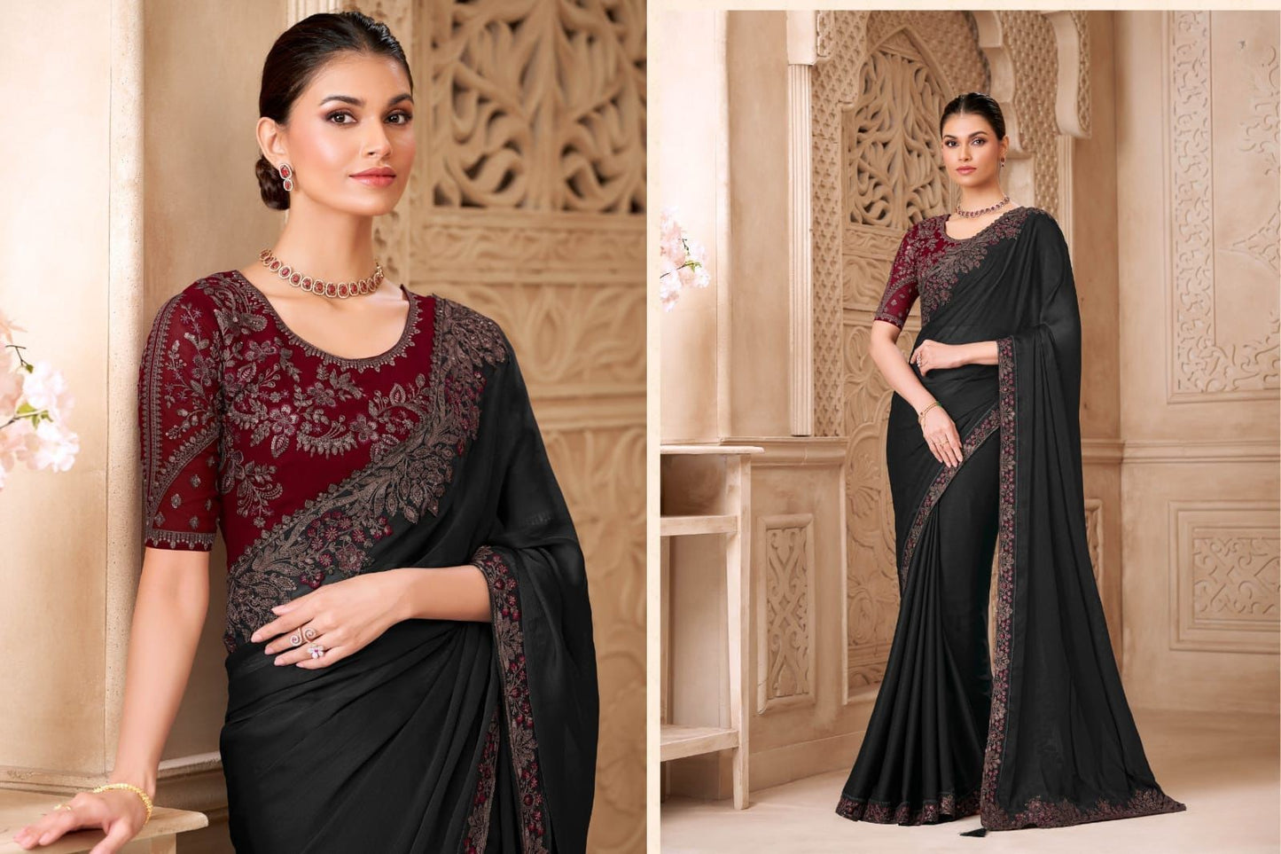 Shimmer Sartin Silk Georgette Saree With Tussar Silk Blouse