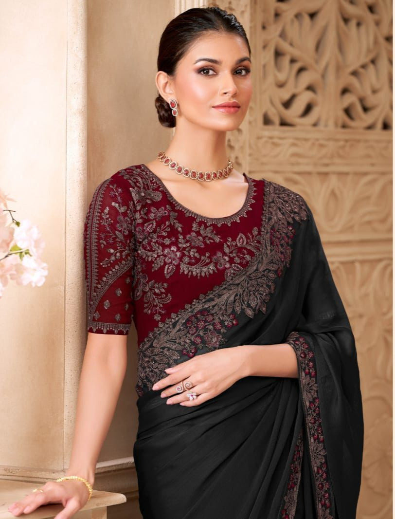 Shimmer Sartin Silk Georgette Saree With Tussar Silk Blouse