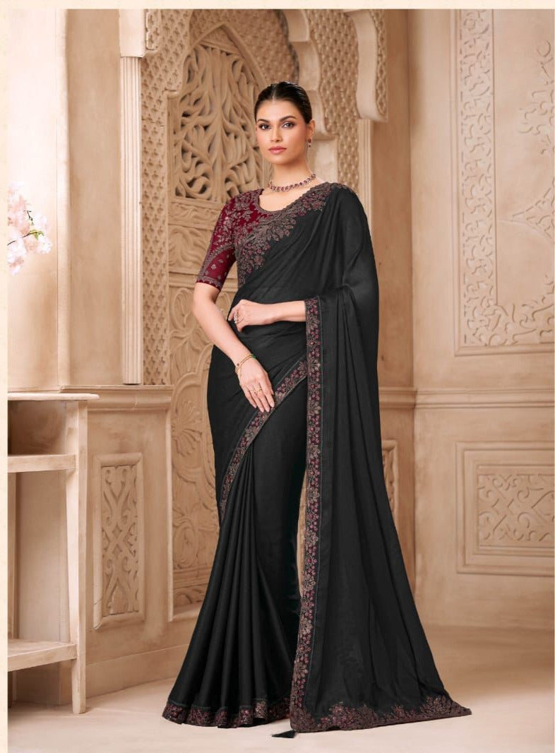 Shimmer Sartin Silk Georgette Saree With Tussar Silk Blouse