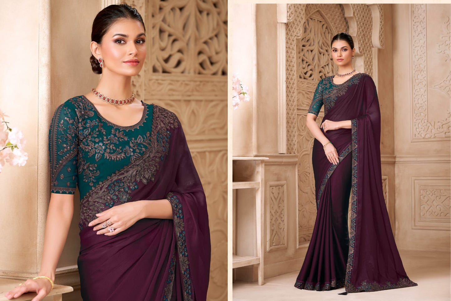 Shimmer Sartin Silk Georgette Saree With Tussar Silk Blouse