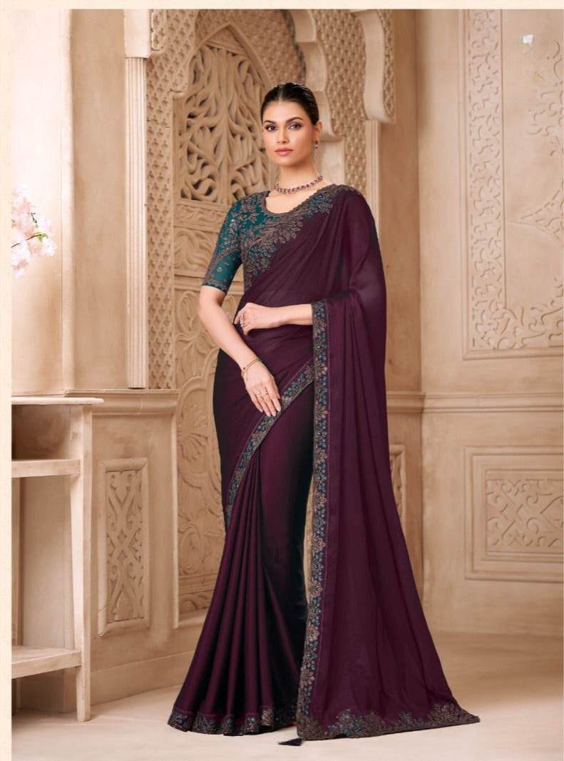Shimmer Sartin Silk Georgette Saree With Tussar Silk Blouse