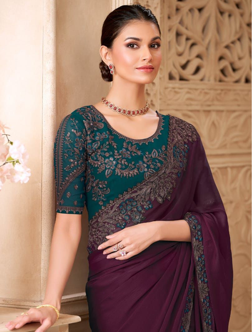Shimmer Sartin Silk Georgette Saree With Tussar Silk Blouse