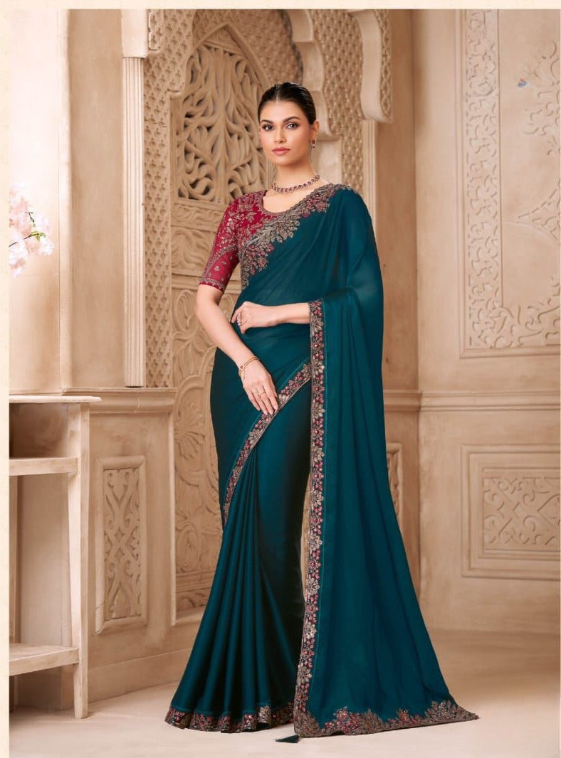Shimmer Sartin Silk Georgette Saree With Tussar Silk Blouse