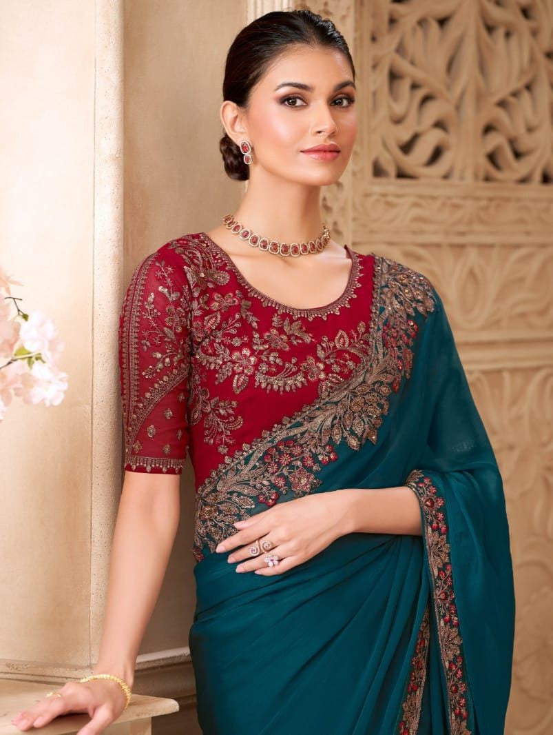 Shimmer Sartin Silk Georgette Saree With Tussar Silk Blouse