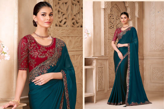 Shimmer Sartin Silk Georgette Saree With Tussar Silk Blouse