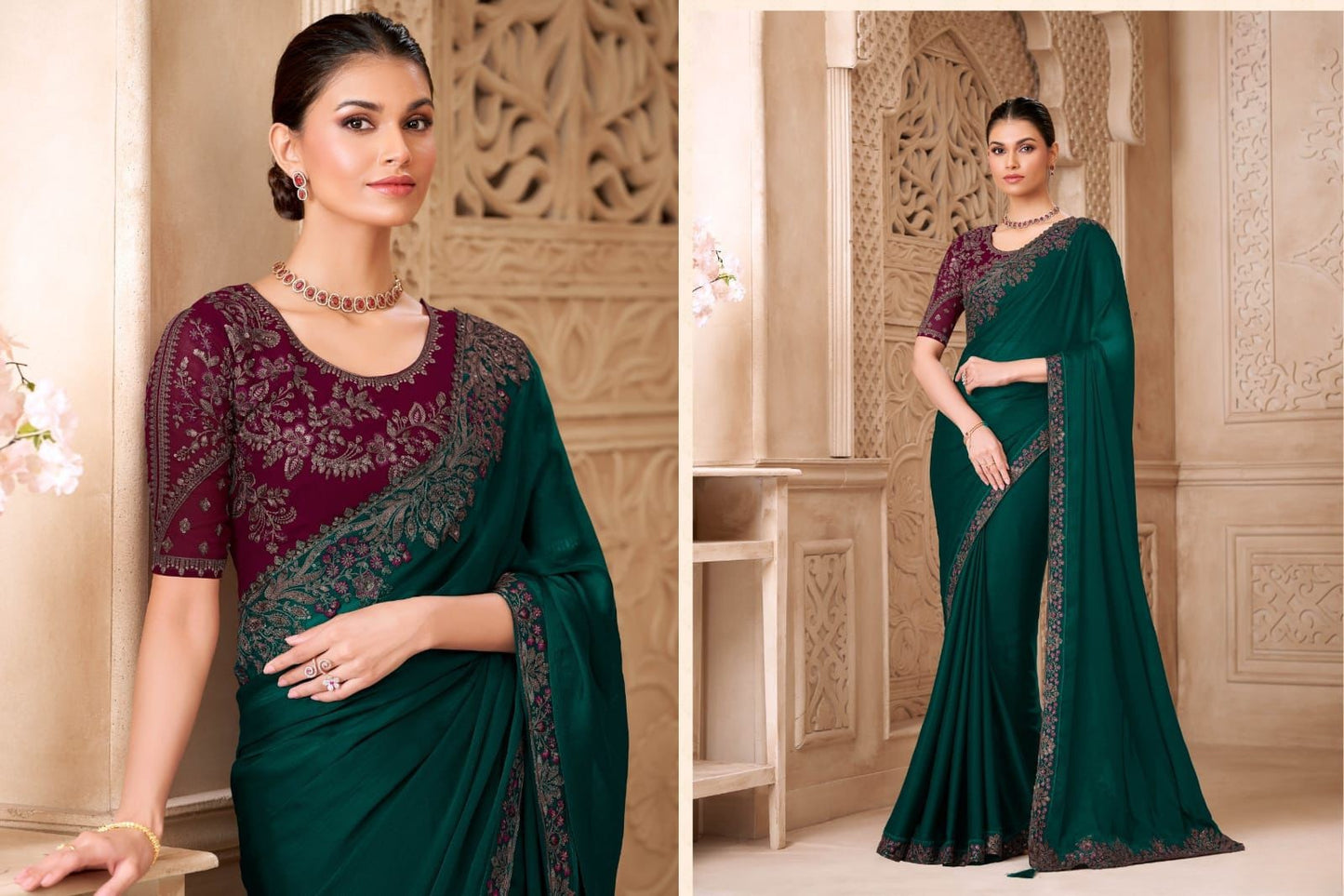 Shimmer Sartin Silk Georgette Saree With Tussar Silk Blouse