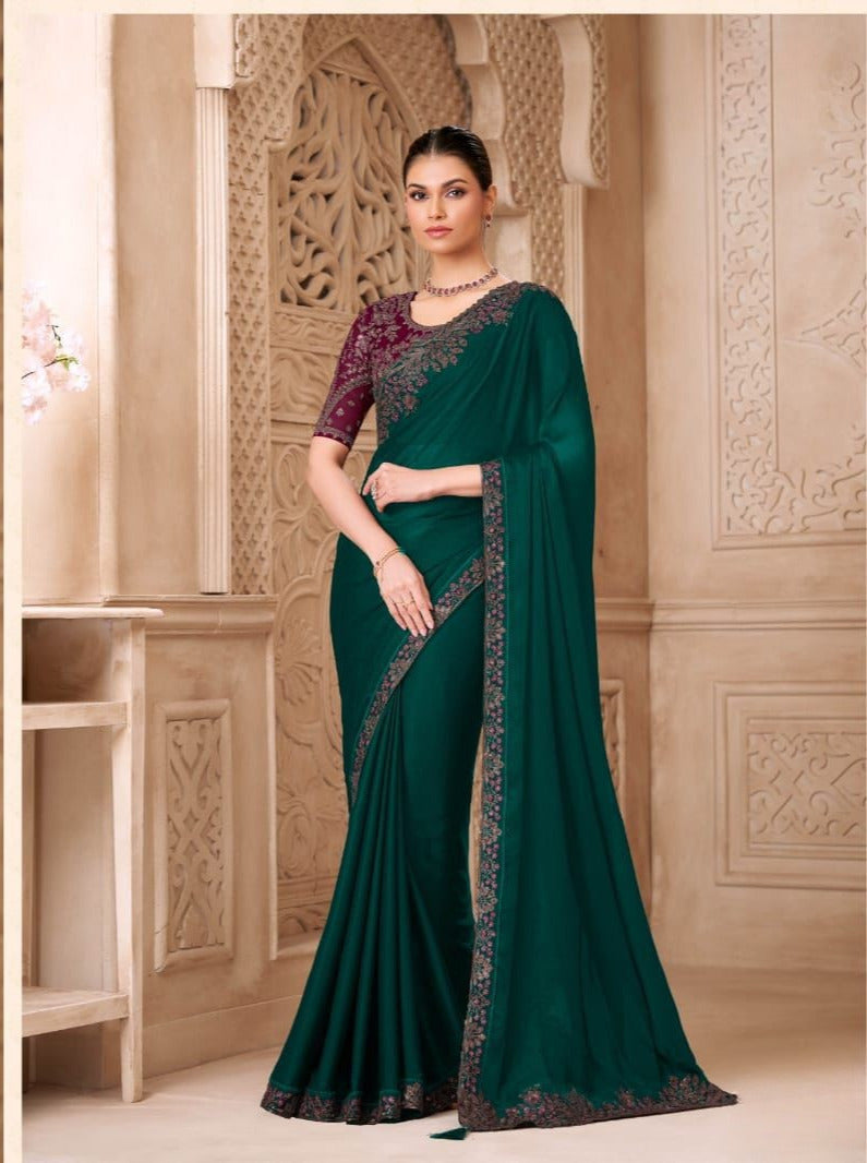 Shimmer Sartin Silk Georgette Saree With Tussar Silk Blouse