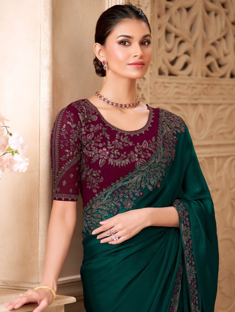 Shimmer Sartin Silk Georgette Saree With Tussar Silk Blouse