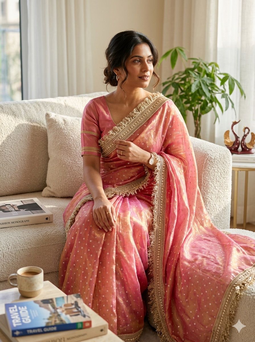 Moss Silk With Jacquard Butti Designer Saree