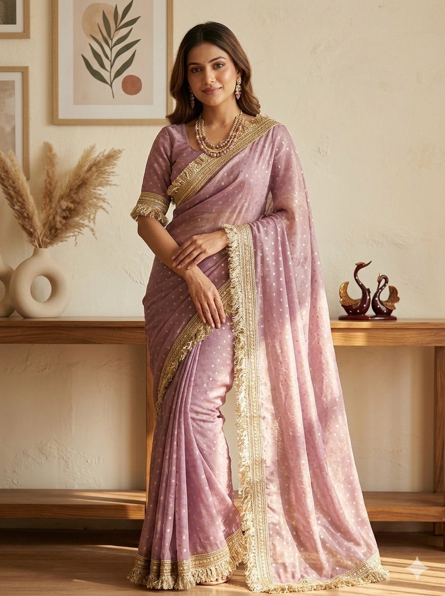 Moss Silk With Jacquard Butti Designer Saree