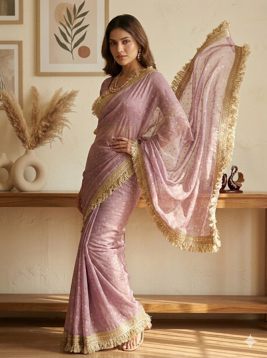 Moss Silk With Jacquard Butti Designer Saree
