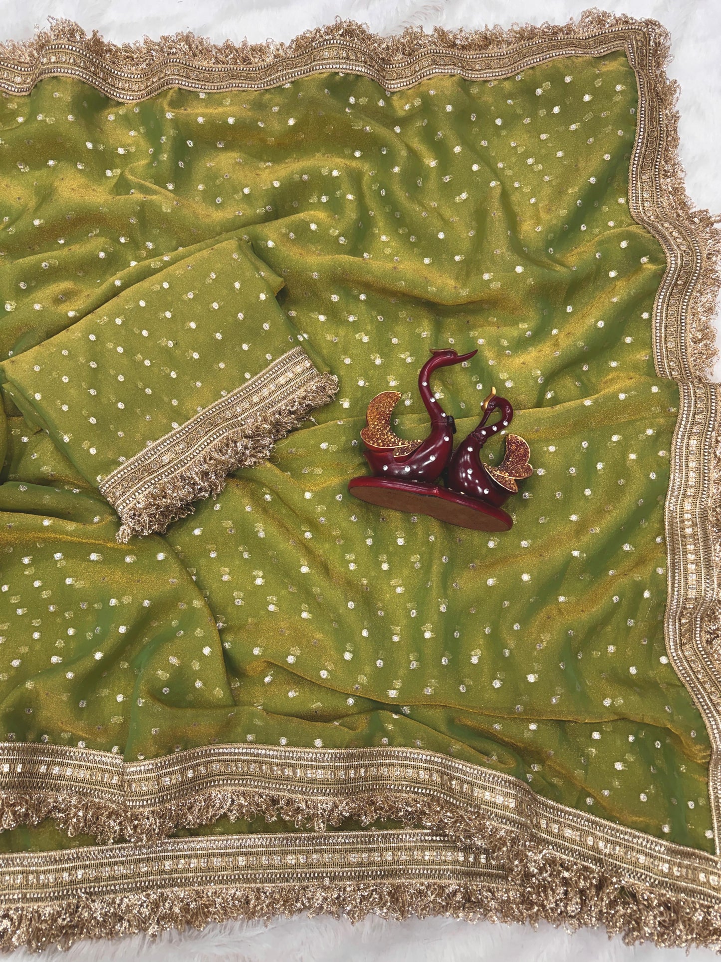 Moss Silk With Jacquard Butti Designer Saree