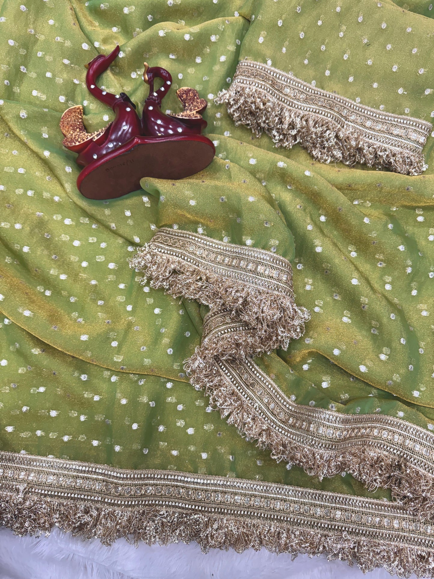 Moss Silk With Jacquard Butti Designer Saree