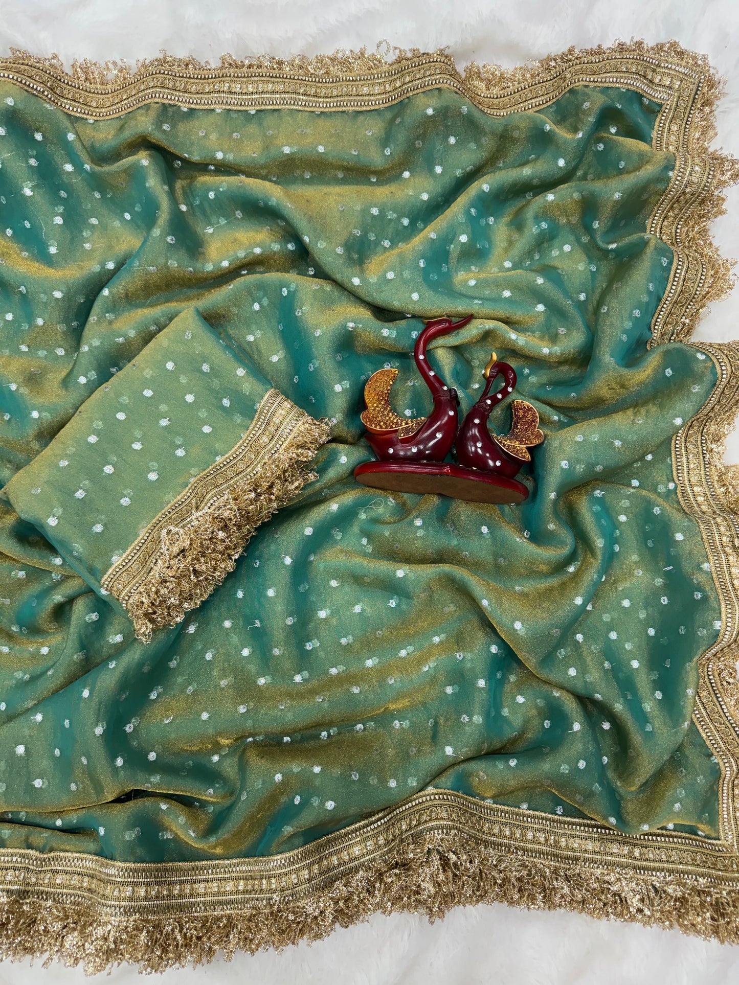 Moss Silk With Jacquard Butti Designer Saree
