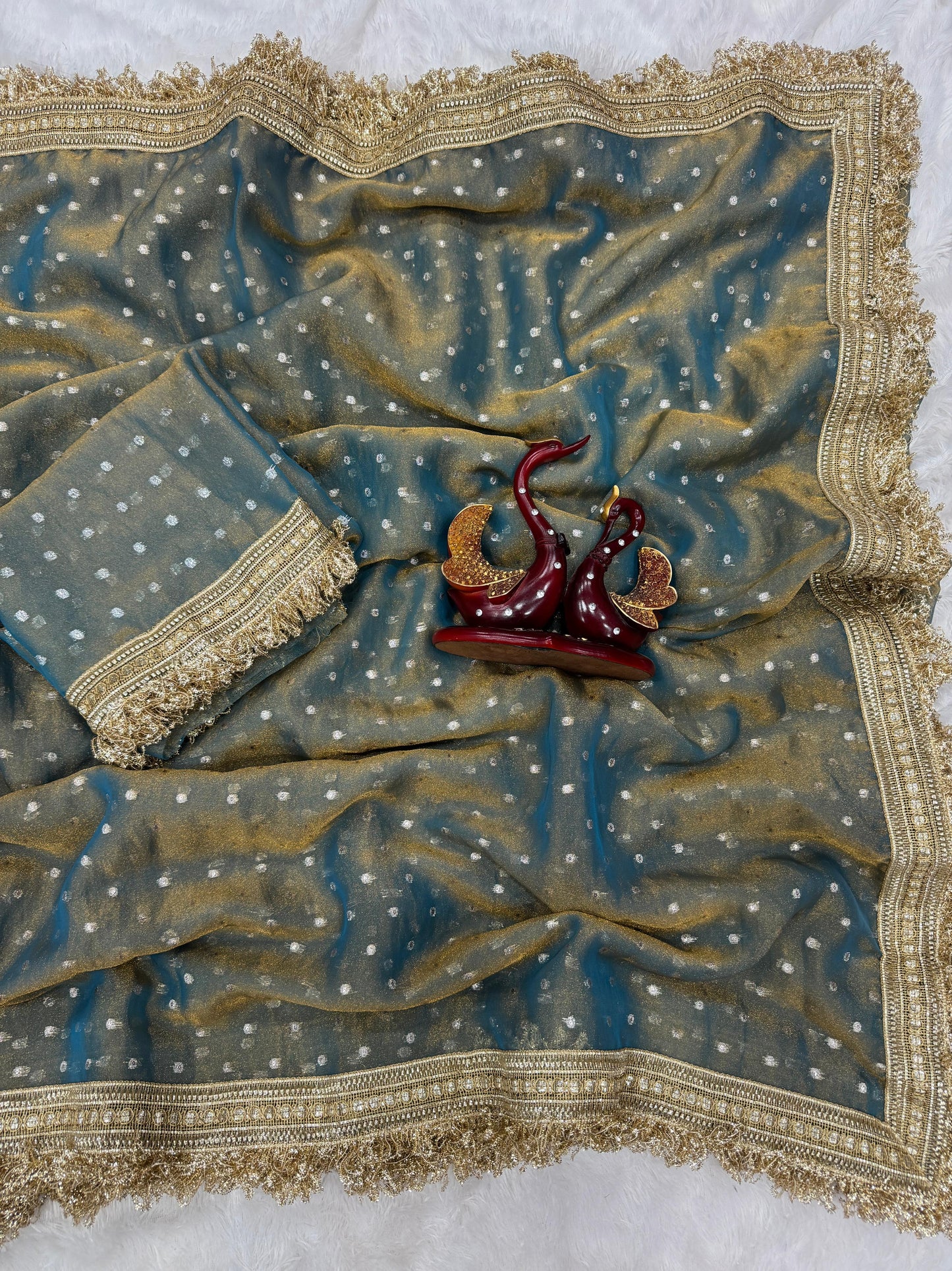 Moss Silk With Jacquard Butti Designer Saree