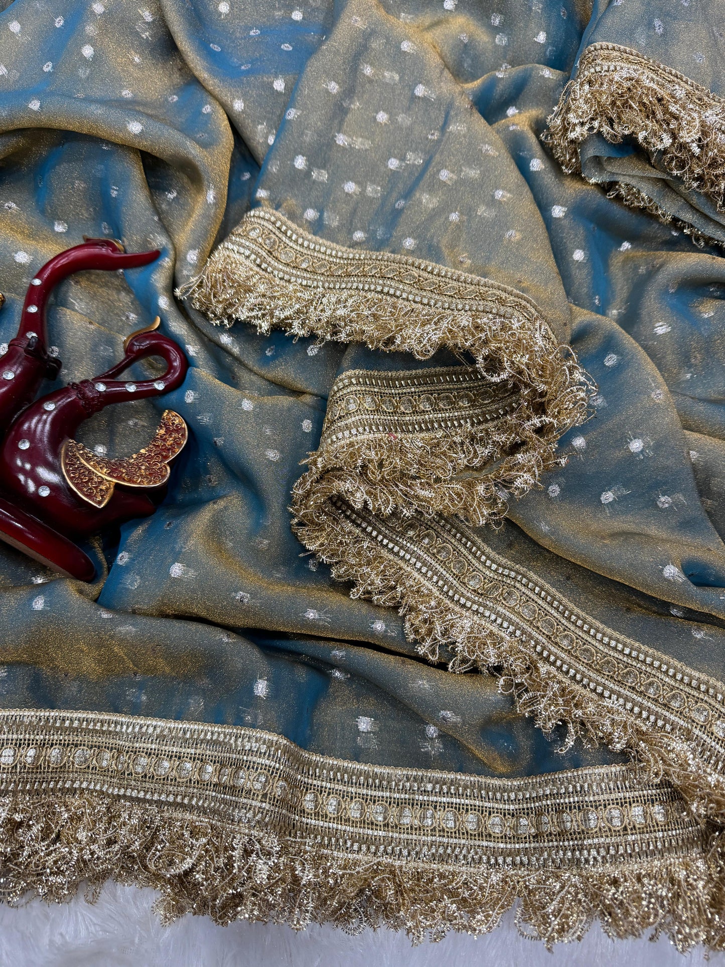Moss Silk With Jacquard Butti Designer Saree