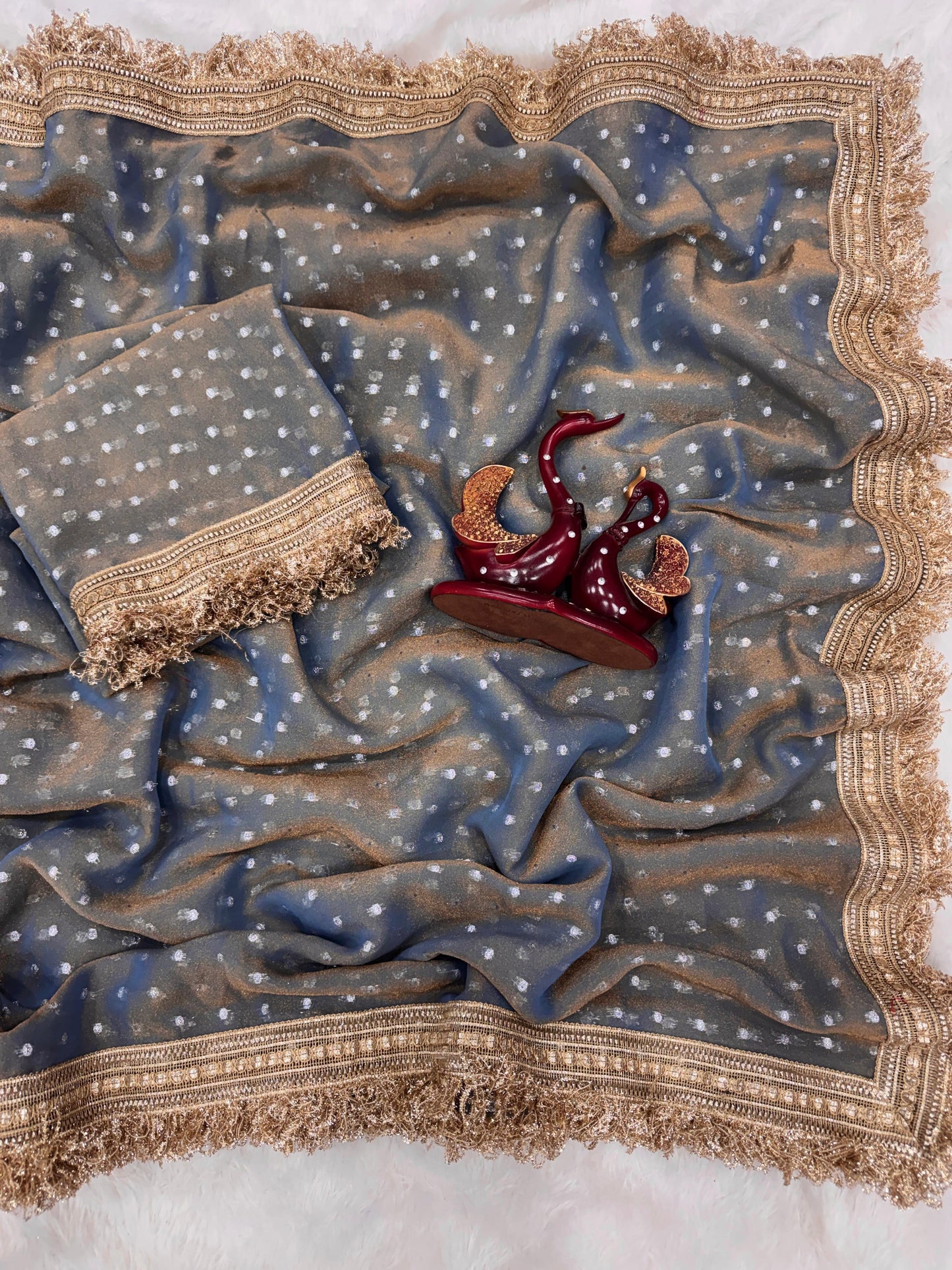 Moss Silk With Jacquard Butti Designer Saree