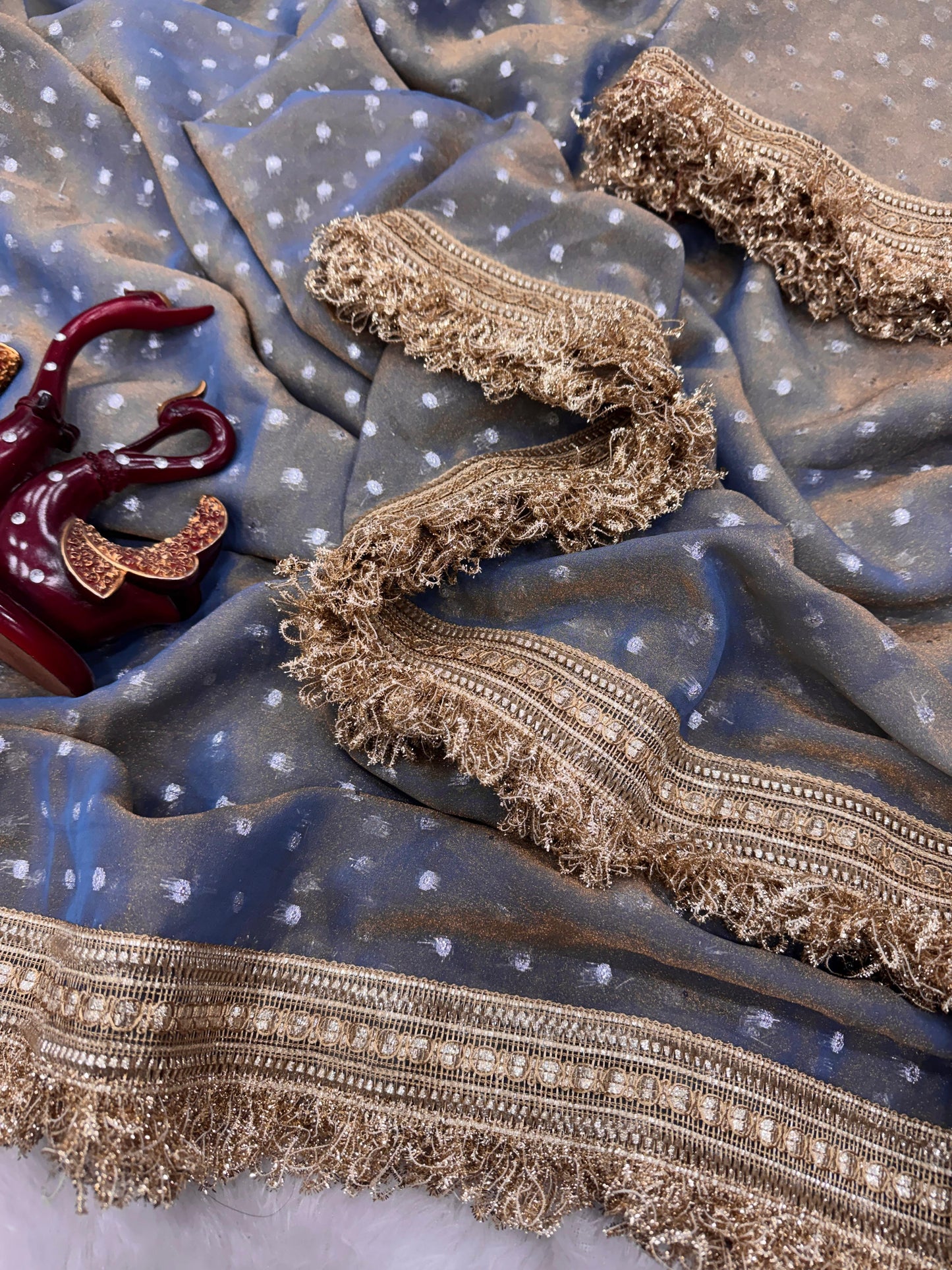 Moss Silk With Jacquard Butti Designer Saree
