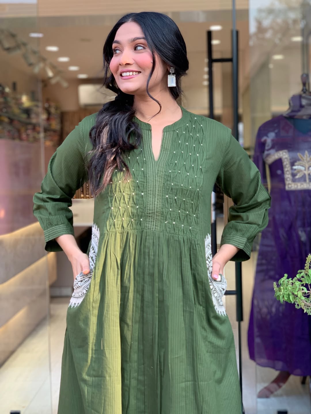 Women's Olive Green Cotton Blend Embroidered Kurta With Pant & Dupatta Set