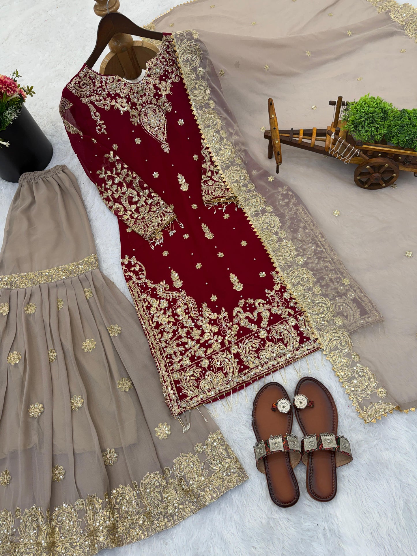 Heavy  Faux Georgette Embroidered Sequence Work Suit with Rivet Moti Work