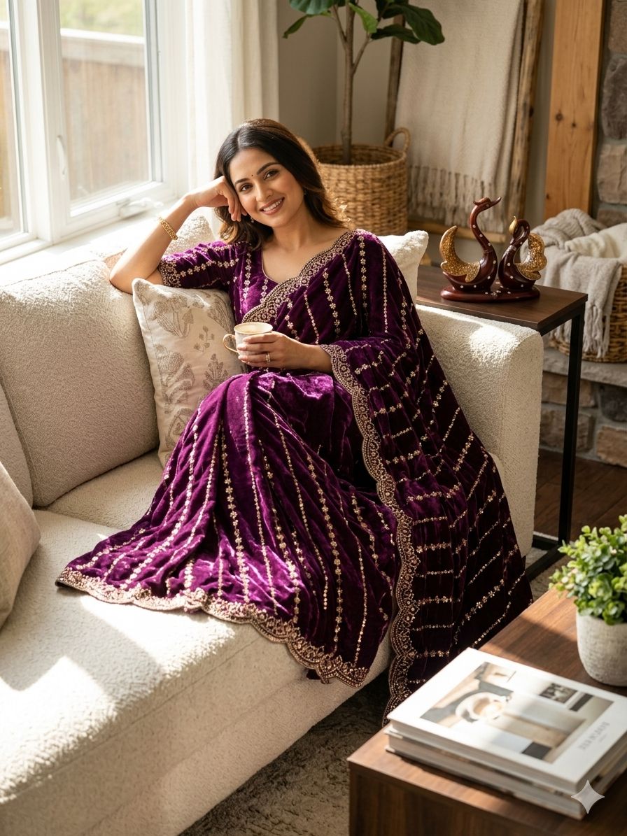 Soft Space Silk Saree with Beads and Sequins Embroidery