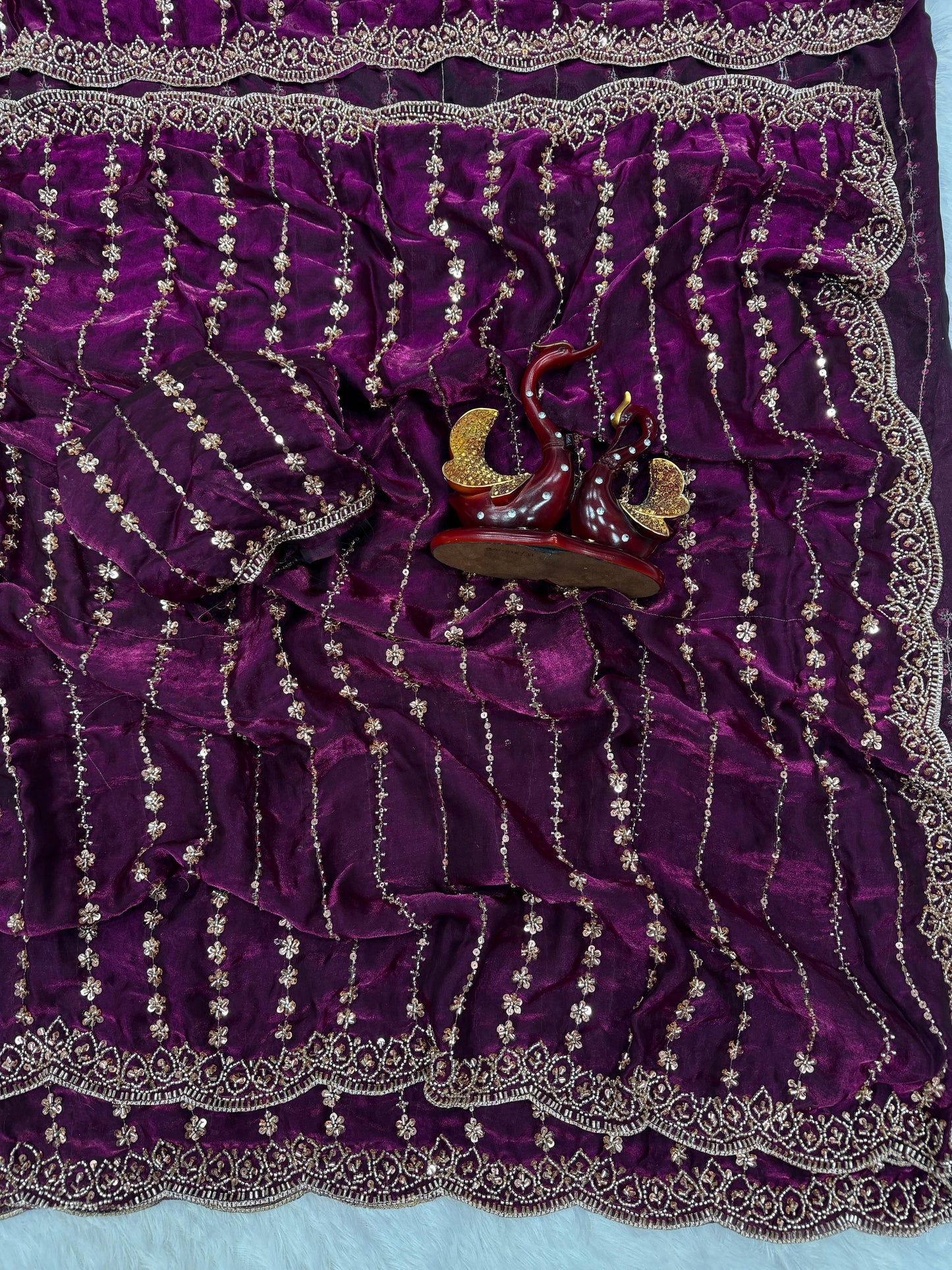 Soft Space Silk Saree with Beads and Sequins Embroidery