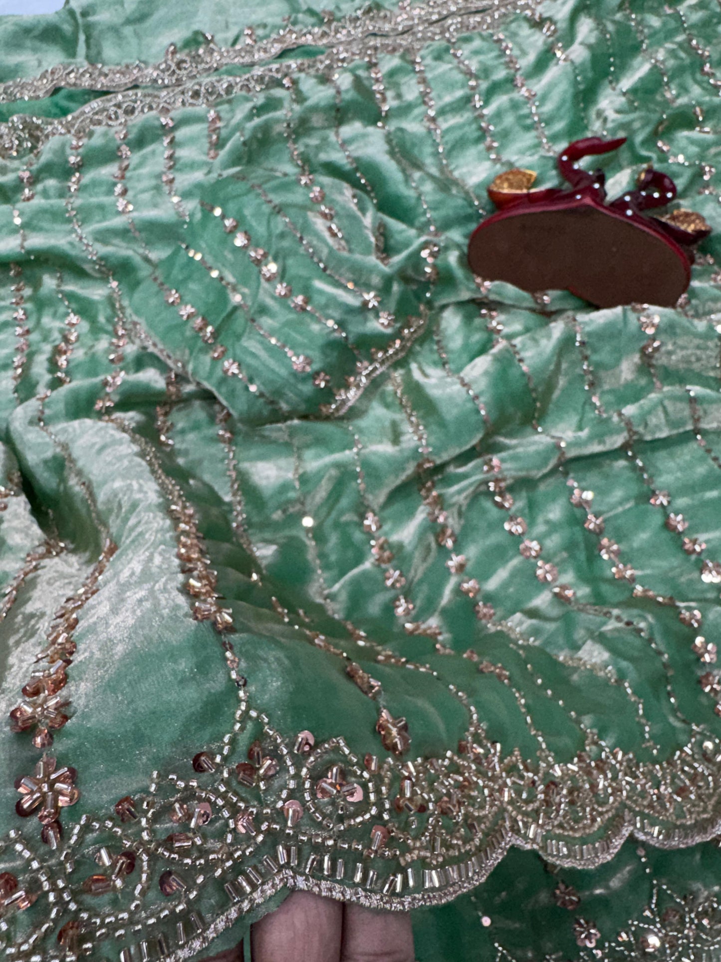 Soft Space Silk Saree with Beads and Sequins Embroidery