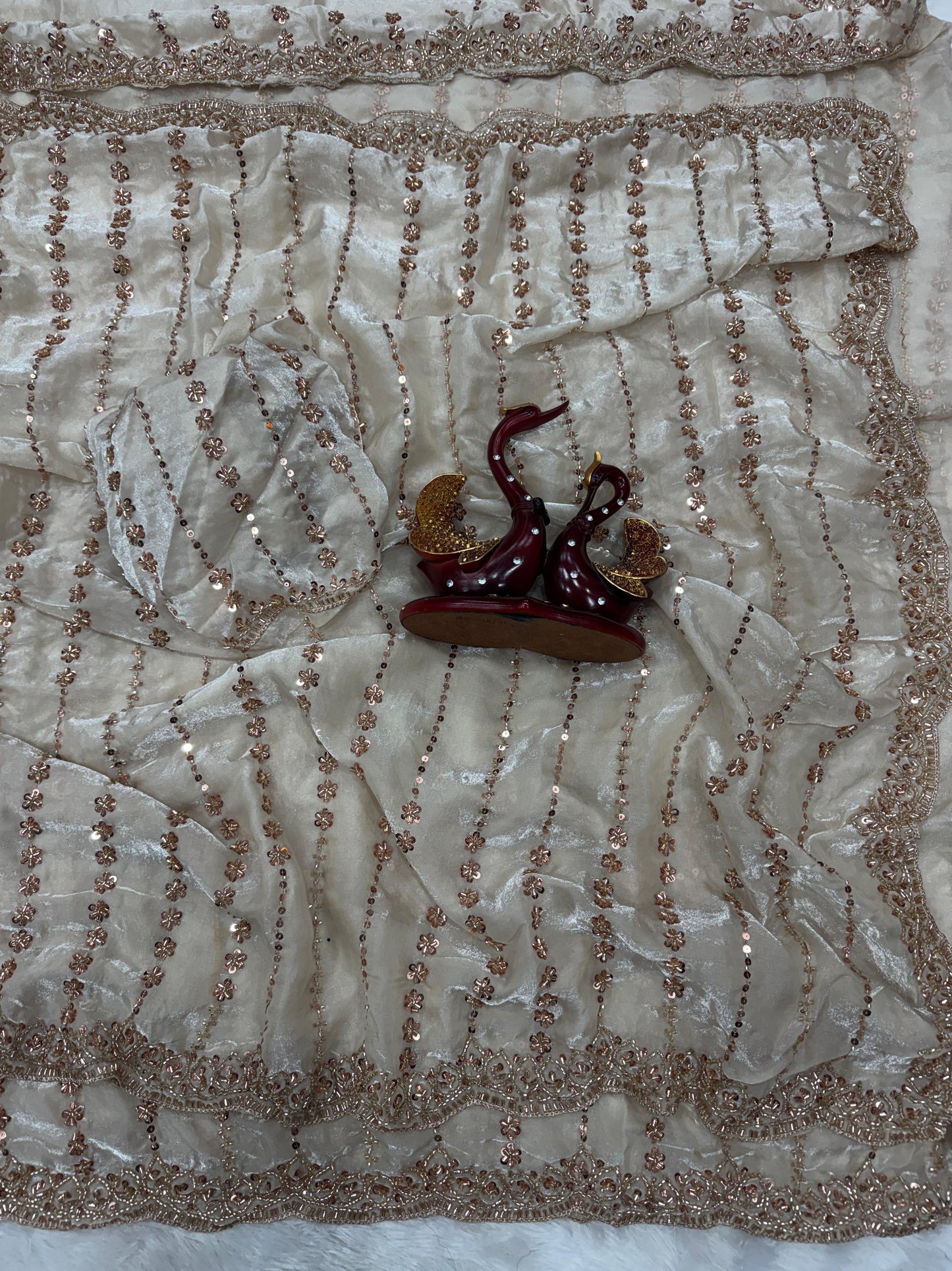 Soft Space Silk Saree with Beads and Sequins Embroidery
