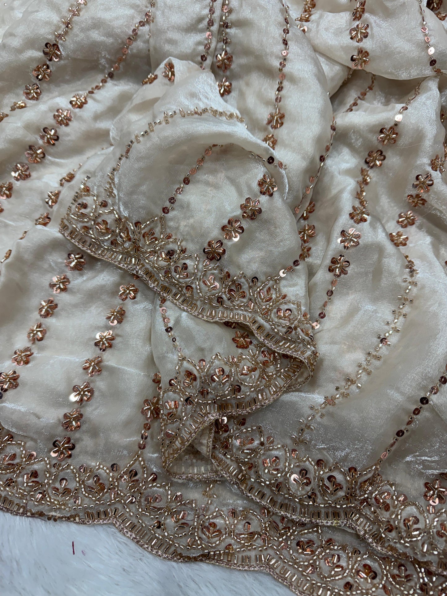 Soft Space Silk Saree with Beads and Sequins Embroidery