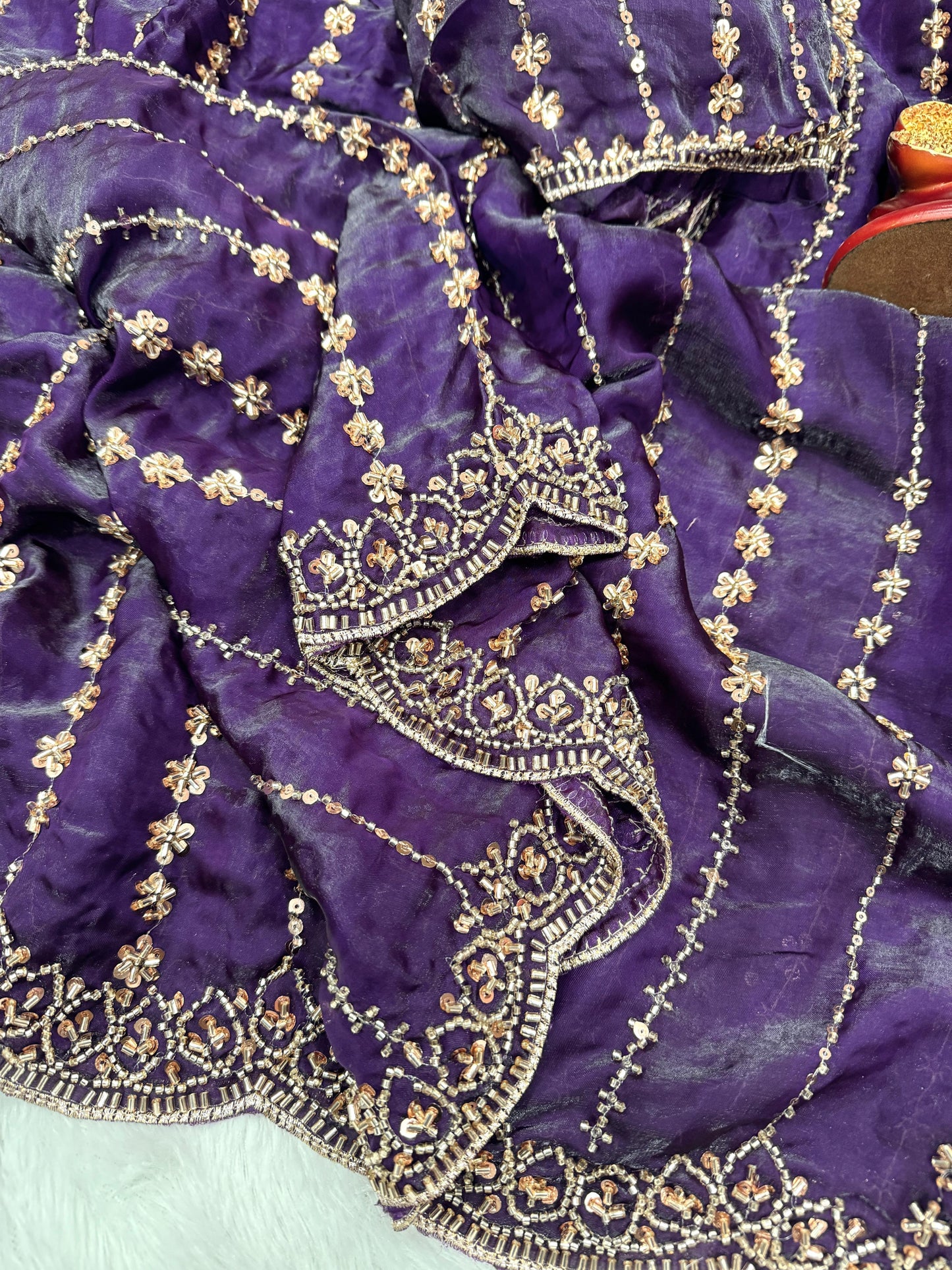 Soft Space Silk Saree with Beads and Sequins Embroidery