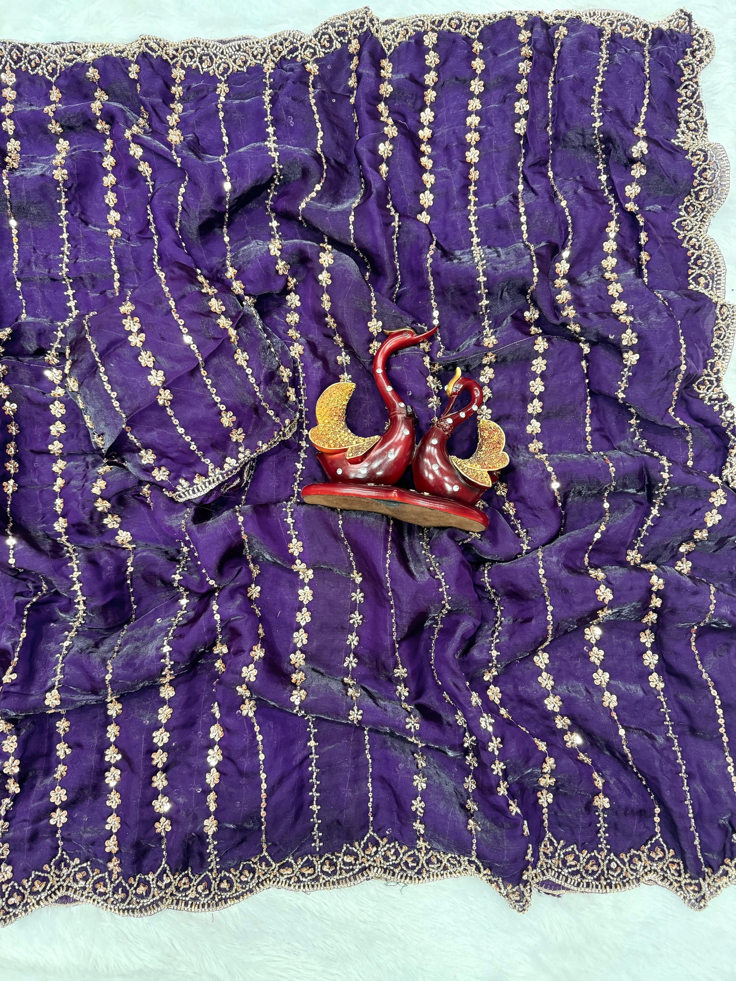 Soft Space Silk Saree with Beads and Sequins Embroidery