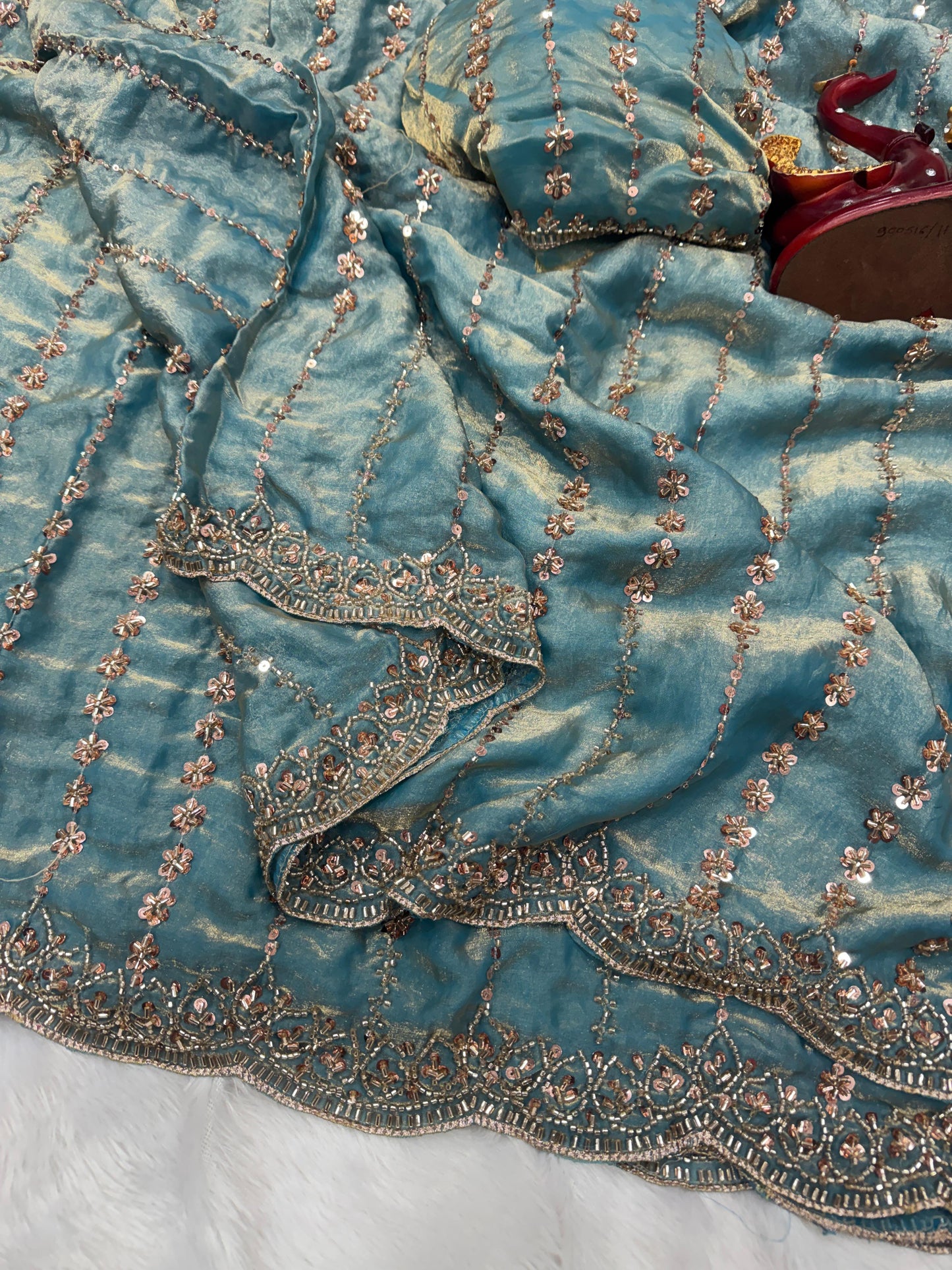 Soft Space Silk Saree with Beads and Sequins Embroidery