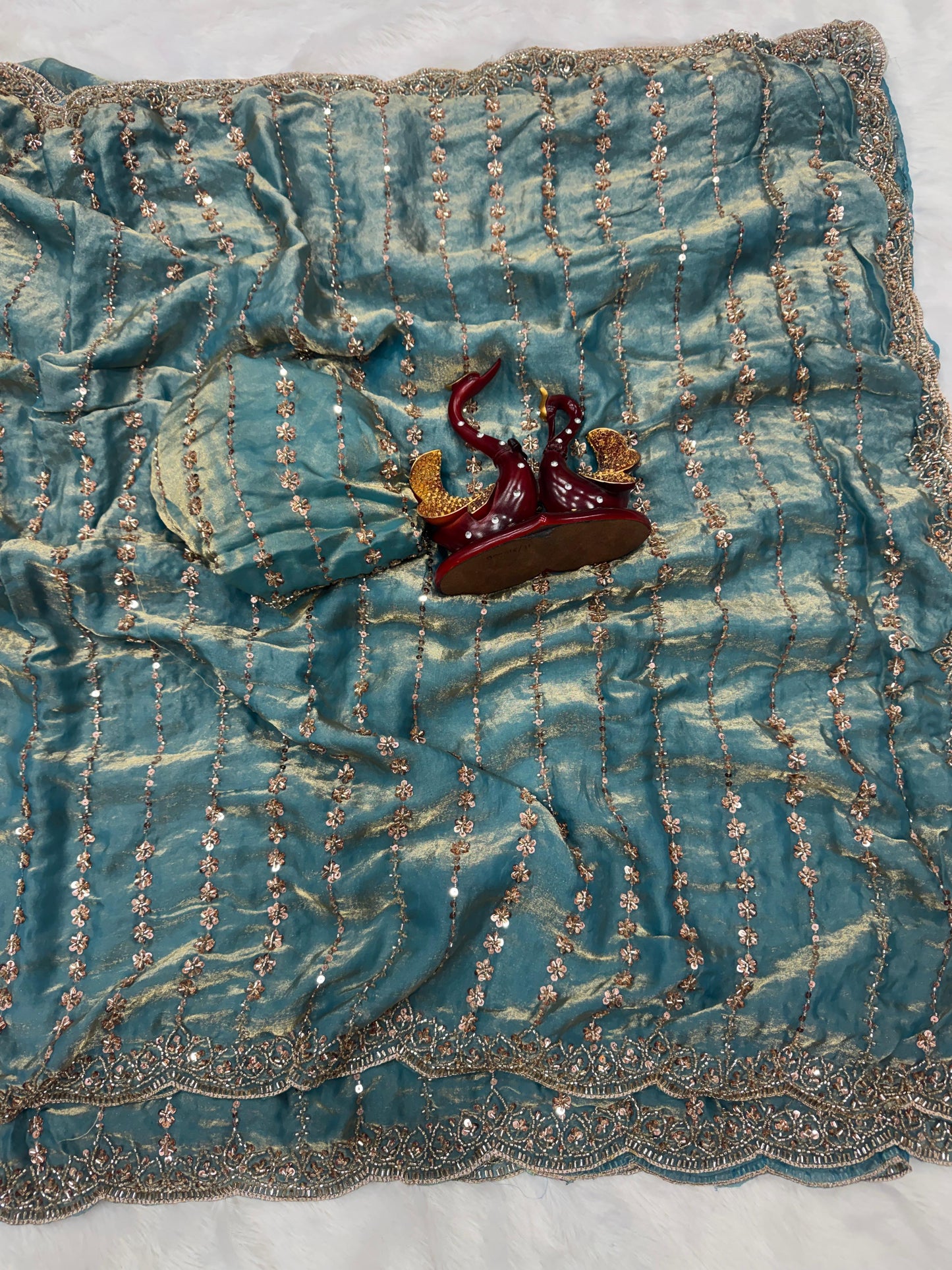 Soft Space Silk Saree with Beads and Sequins Embroidery