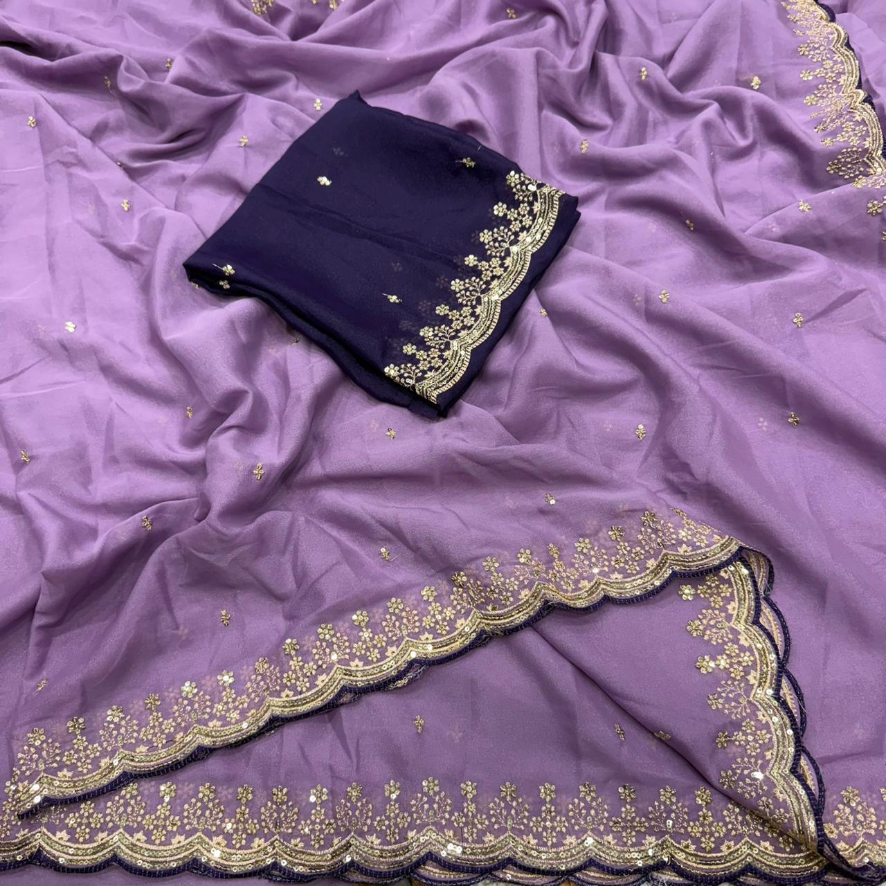 Star Georgette Saree With Embroidered Sequence Work