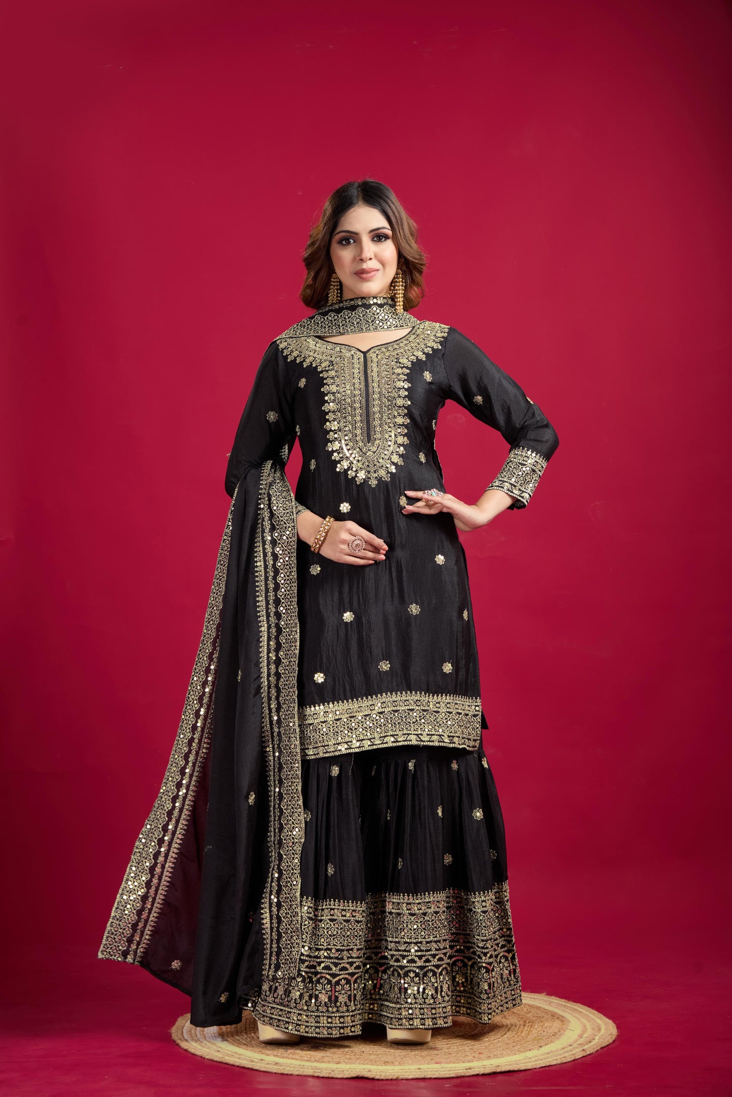 Pure Heavy Chinnon Silk With Embroidery Palazzo Suit With Dupatta