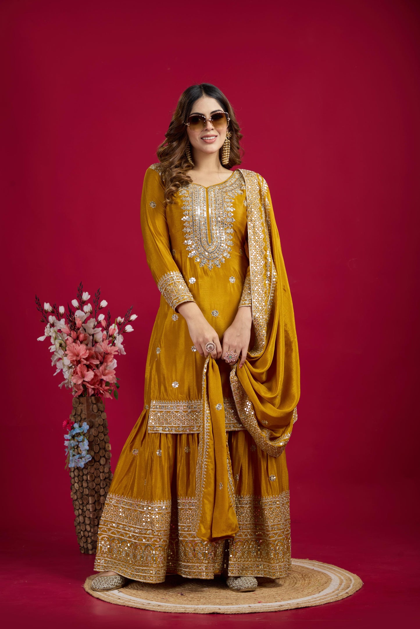 Pure Heavy Chinnon Silk With Embroidery Palazzo Suit With Dupatta