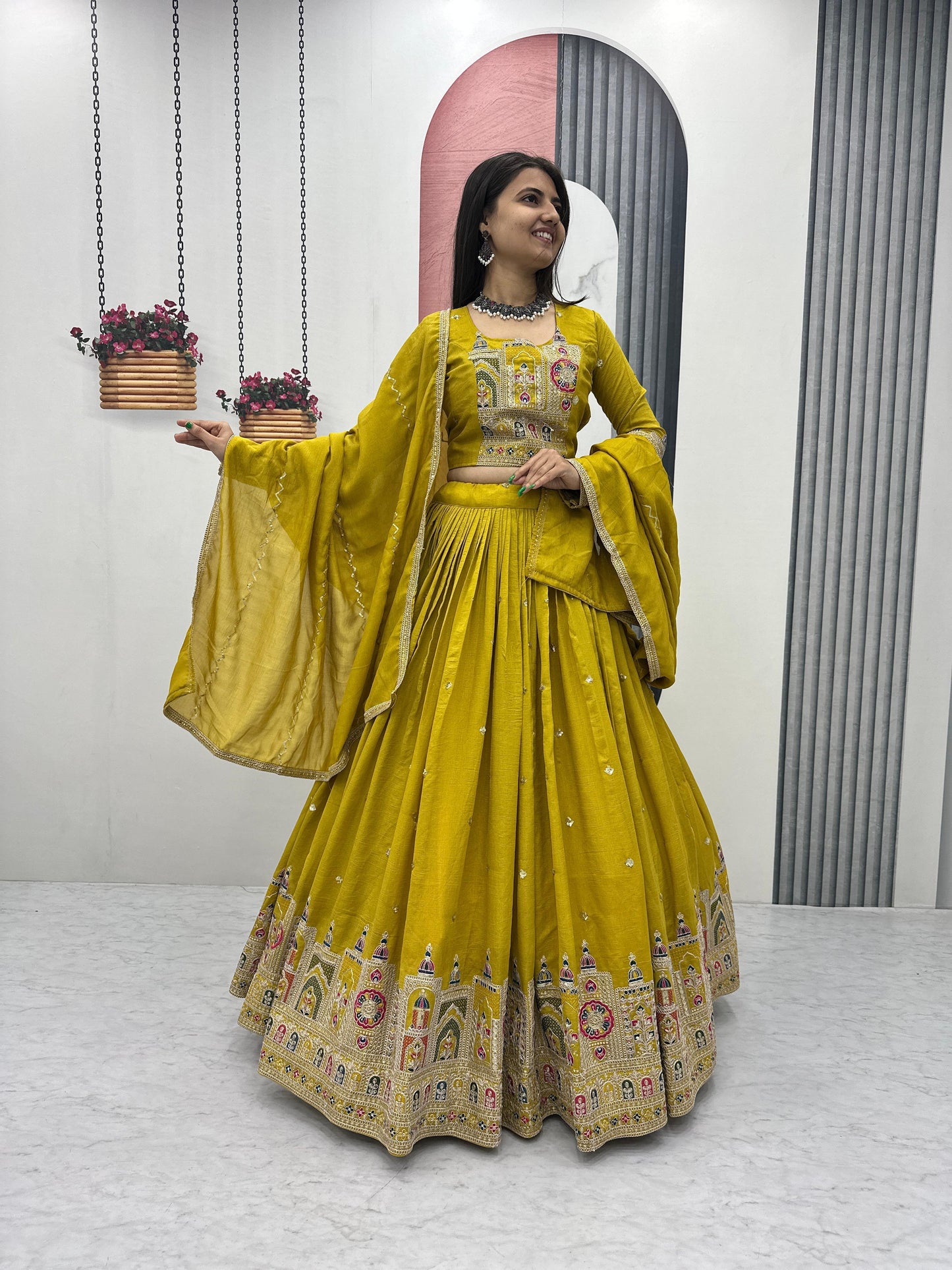 Designer Thread Embroidery Heavy Sequins Work Lehenga Choli With Dupatta