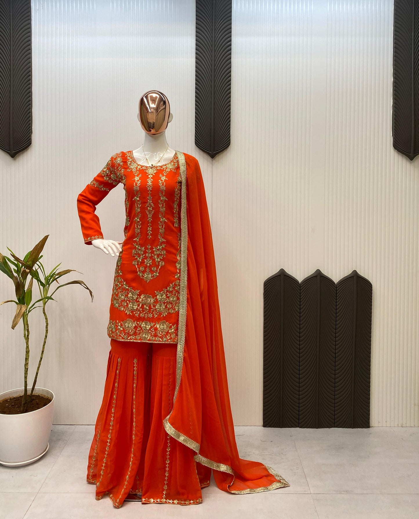 Designer Party Wear Sharara Suit with Embroidery & Sequence Work