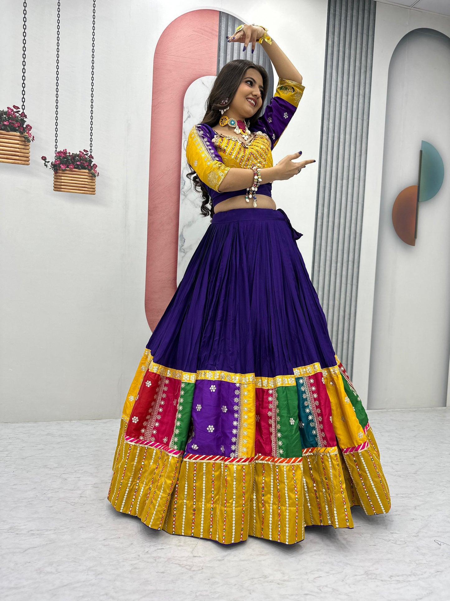 Women's Embroidery Sequence Work Pure Cotton Lehenga Choli and Dupatta